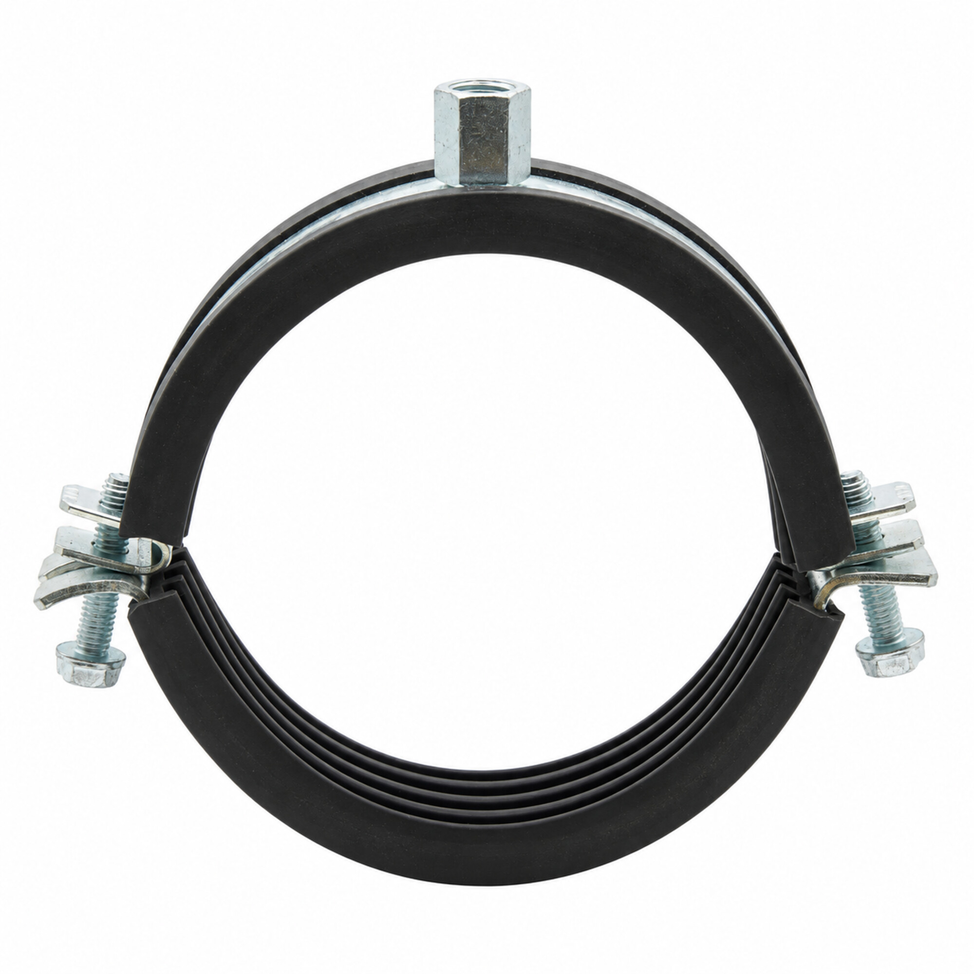 Zweiteilige Rohrschelle 100–105 mm mit Elastomereinlage, Stahl verzinkt