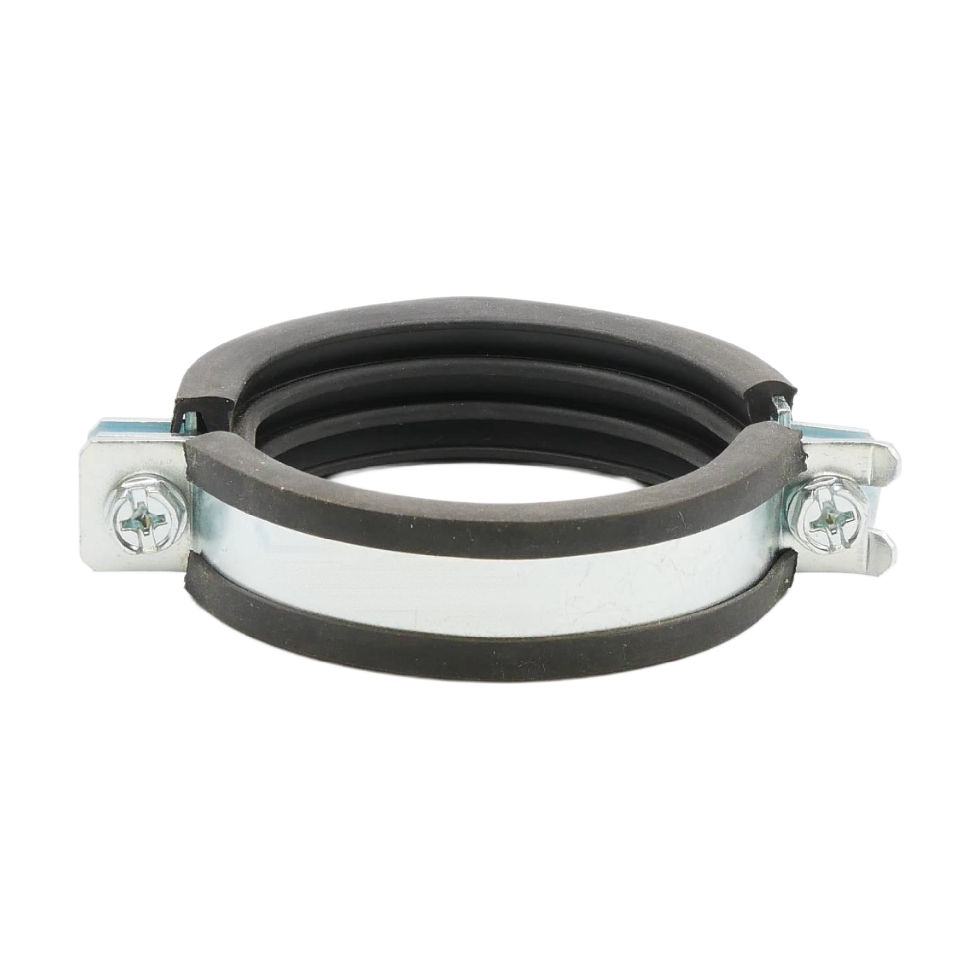Rohrschelle zweiteilig 70–73 mm M8/M10 mit Elastomereinlage, Stahl verzinkt