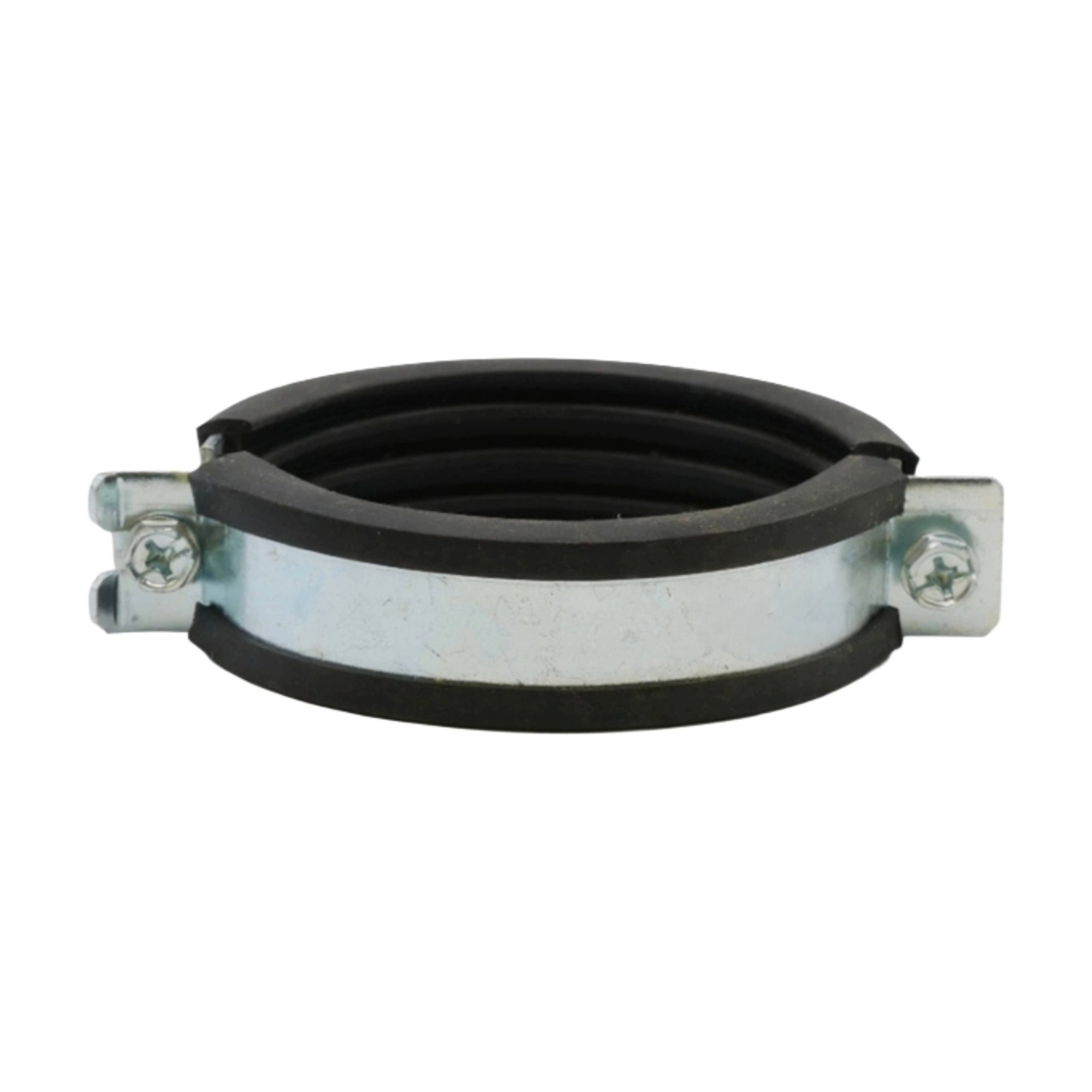 Rohrschelle zweiteilig 84–90 mm M8/M10 mit Elastomereinlage, Stahl verzinkt