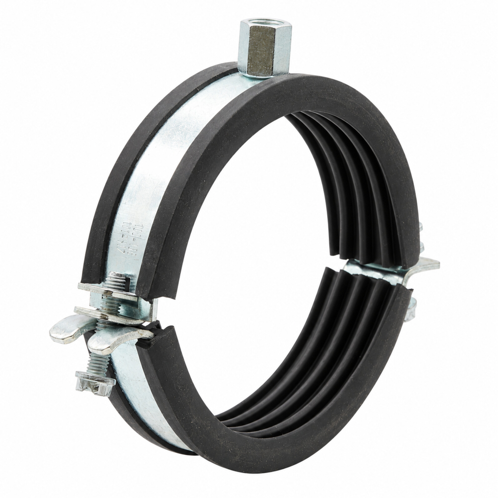 Zweiteilige Rohrschelle 100–105 mm mit Elastomereinlage und Anschluss M8/M10