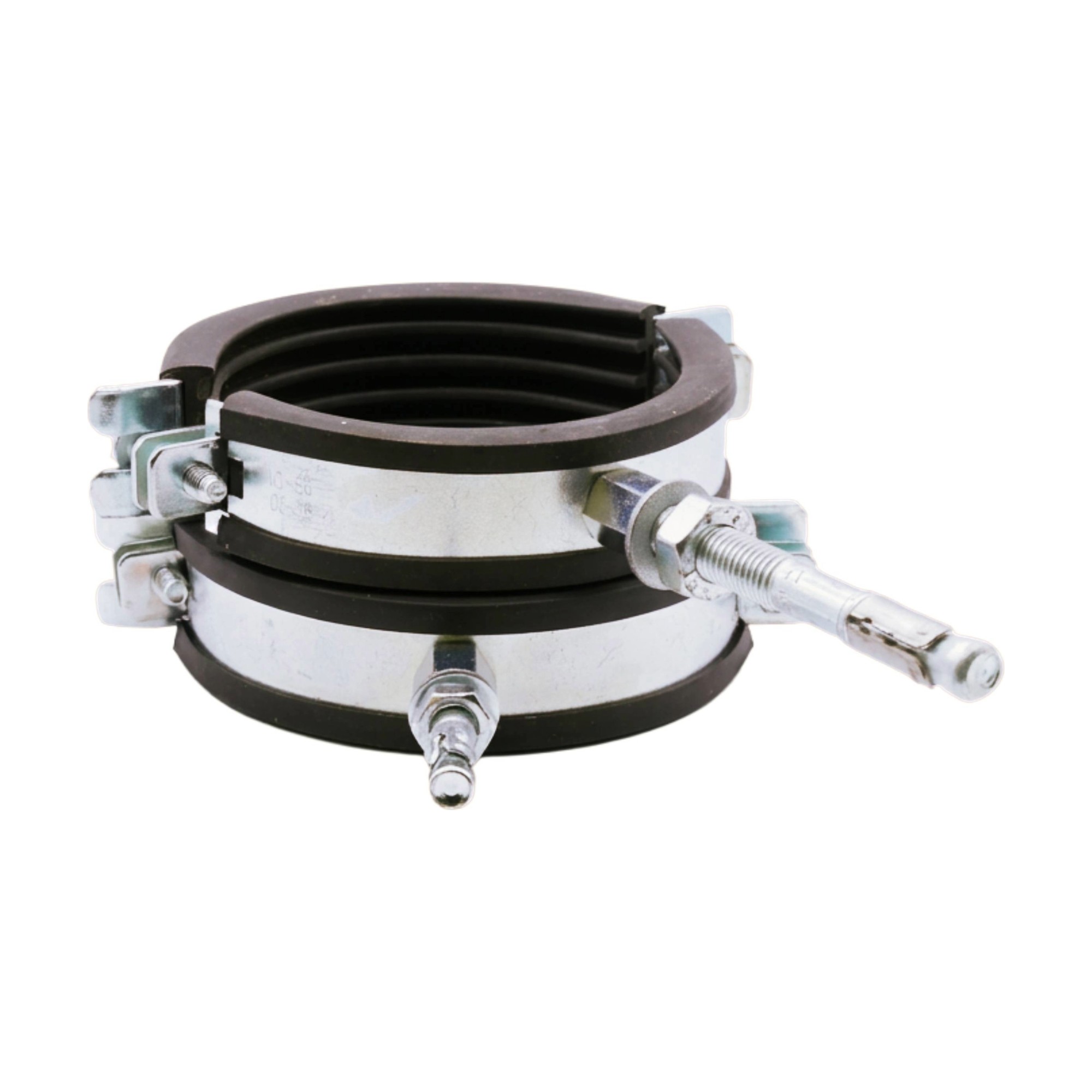 Rohrschelle zweiteilig 84–90 mm M8/M10 mit Elastomereinlage, Stahl verzinkt